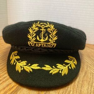 Vintage Men’s Captain Greek Fisherman’s Cap Black Wool XL 7 5/8